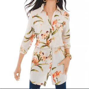 NWT Chicos Spring Lily Utility Shirt Tropical Floral Tunic Top size large